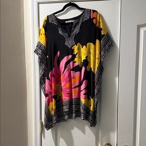 Trina Turk Black Coverup with Pink and Yellow Floral
